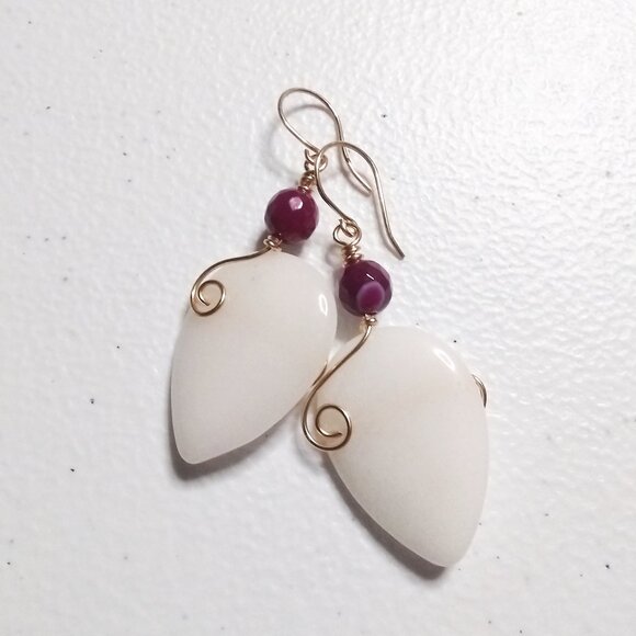 White & Raspberry Teardrop Earrings ~ OOAK Self-Love Gift, Feminine Bold & Sexy! - Picture 2 of 11